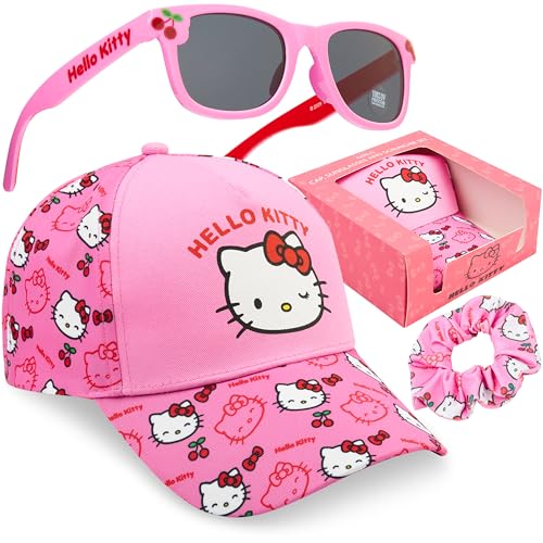 Get Trend Hello Kitty Gorra Niña con Gafas de Sol UV400 y Goma Pelo Set, Accesorios Verano Niñas, Protección Solar, Regalo NiñaRosa Hello Kitty