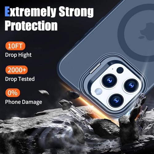 Image of VONZEE Clear Camera Kickstand Case for iPhone 15 Pro Max, Built-in Adjustable Camera Stand, Magnetic MagSafe Shockproof Phone Cover, Military-Grade Protection, Translucent PC Material (Blue)