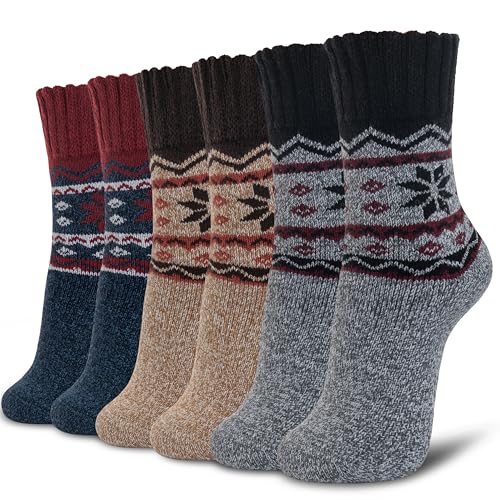 Time May Tell Womens Merino Wool Thermal Socks Warm Cushioned Boot Socks for Winter, Hiking & Outdoor Activities 3 Pack