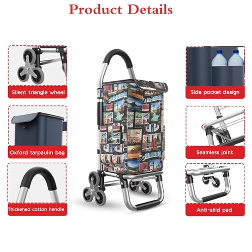 Leichter wasserdichter 2-in-1-Einkaufstrolley mit isolierter Tasche und abnehmbarem Treppensteigwagen, perfekt für Lebensmittelbesorgungen und den Außenbereich (Stempel) – Bild 3