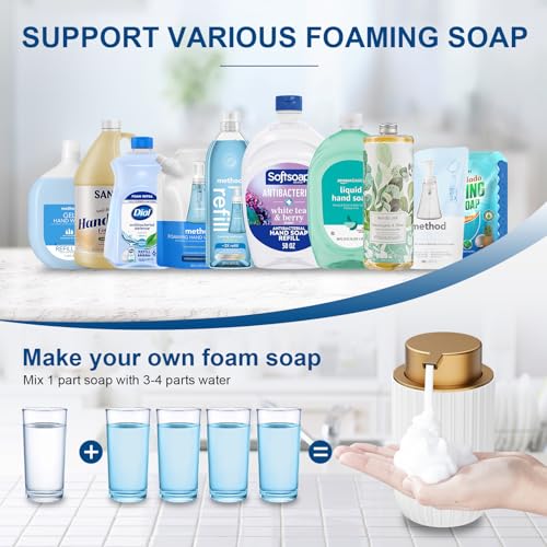 Image of Ceramic Foaming Soap Dispenser, 12 oz Bathroom Foam Hand Soap Dispenser, Refillable Lotion Soap Dispenser with Removable Pump for Kitchen Hand Wash Dispenser, Modern Home Decor(2Pack-White)