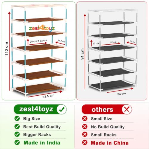 Image of Zest 4 Toyz 6 Shelf Shoe Rack for Home with Zip Door Cover & Side Pockets Shoe Stand Multipurpose Storage Rack for Footwear Toys Clothes with Dustproof Cover (Monochrome)