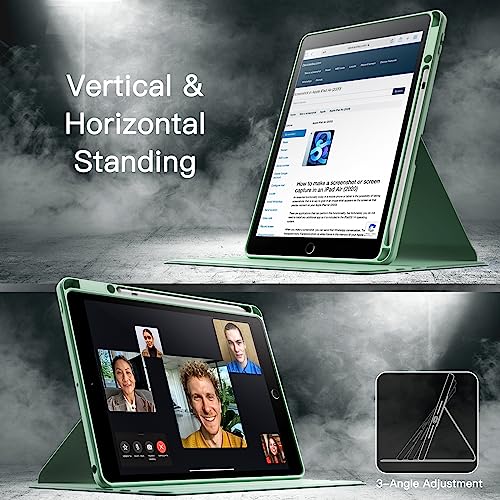 Image of JETech Rotating Cover Case for iPad 9 /8 /7 (10.2-Inch, 2021 /2020 /2019 Model, 9th /8th /7th Generation) with Pencil Holder, 360 Degree Rotation Stand Cover Clear Back, Auto Wake /Sleep (Matcha Green)
