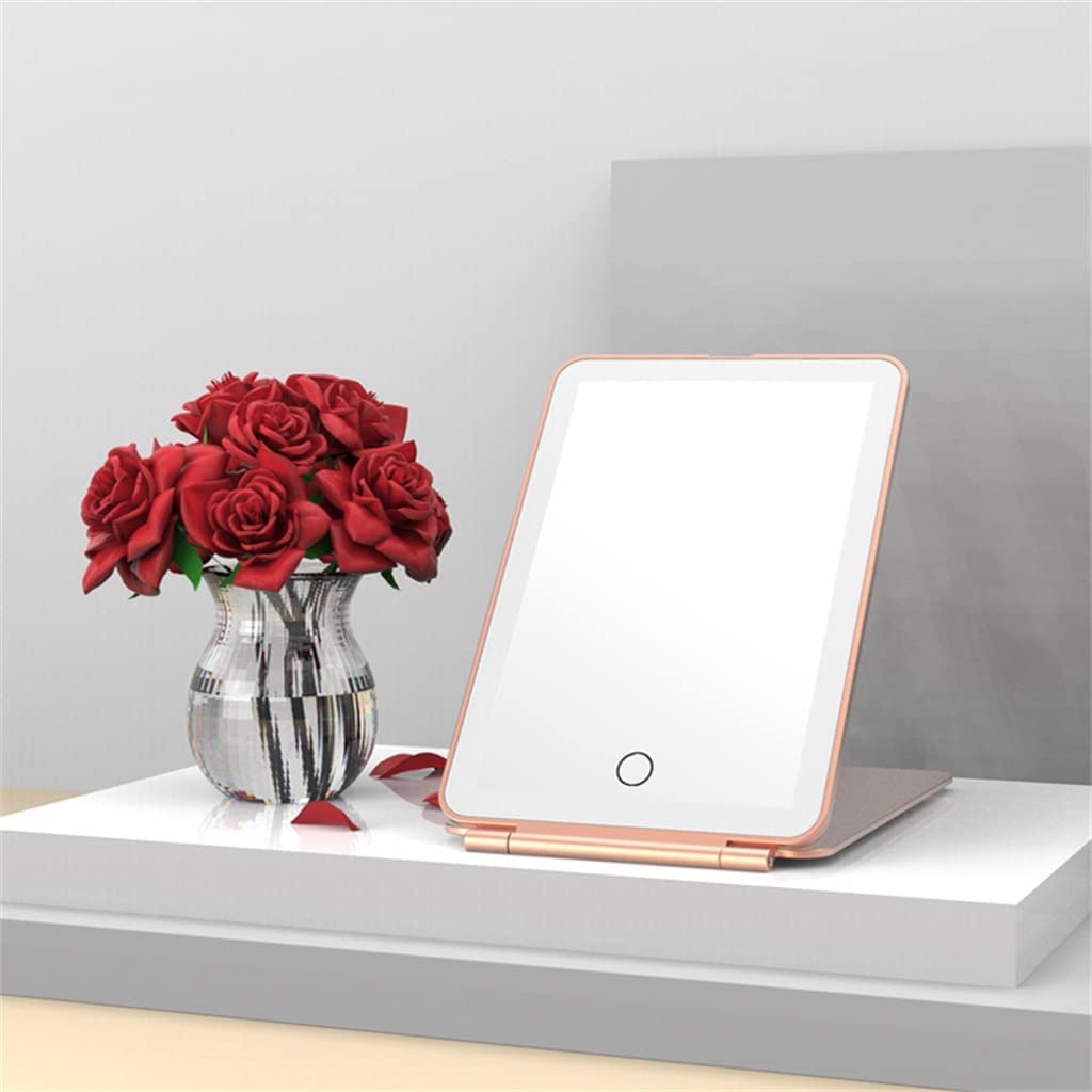 Specchio Specchio per trucco rettangolare pieghevole a LED, specchio da viaggio ultrasottile compatto e facile da trasportare, specchio cosmetico HD con luci Chiaro