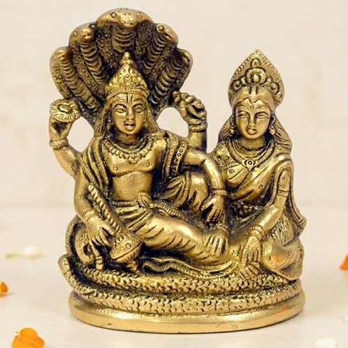 Estatua de Latón de Lakshmi Narayan para Decoración de Hogar 4.3 pulg miniatura 1
