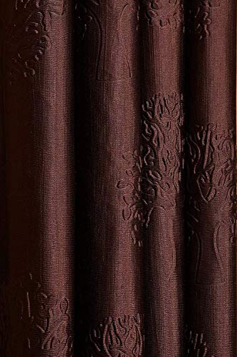Image of Polyester Premium Tree Design Punching Screen for Home Office | Door Curtain 7 Feet Long Set of 2 | Modern Parde for Living Room Bedroom | Eyelet Rings | Brown Curtains