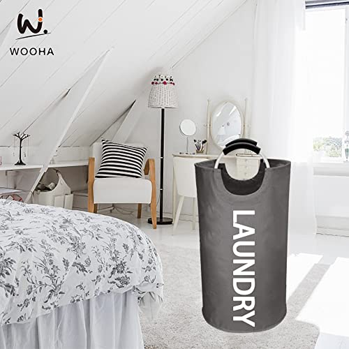 Wooha 90L Large Laundry Basket,Collapsible Laundry Hamper, Tall Clothes Baskets Folding Washing Bin Foldable Fabric Hamper Bags For Bedroom, Closet,Bathroom,College,Laundry Bag,Grey #TOP5