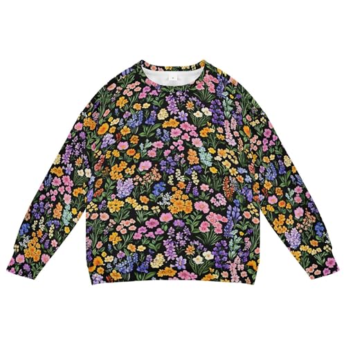 JUNZAN Flowers Orchid Lavender Hosta Black Kids Girls Sweatshirt Hoodie Long Sleeve Hoodies for Girls Party 4T