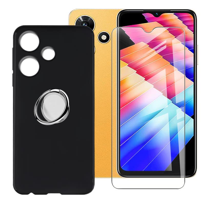 BUNAL Coque pour Infinix Hot 30i (6.56') + Protecteur d'écran, Noir Coque de Téléphone，Housse de Protection Silicone avec Support de Téléphone Portable Réglable à 360°-Noir