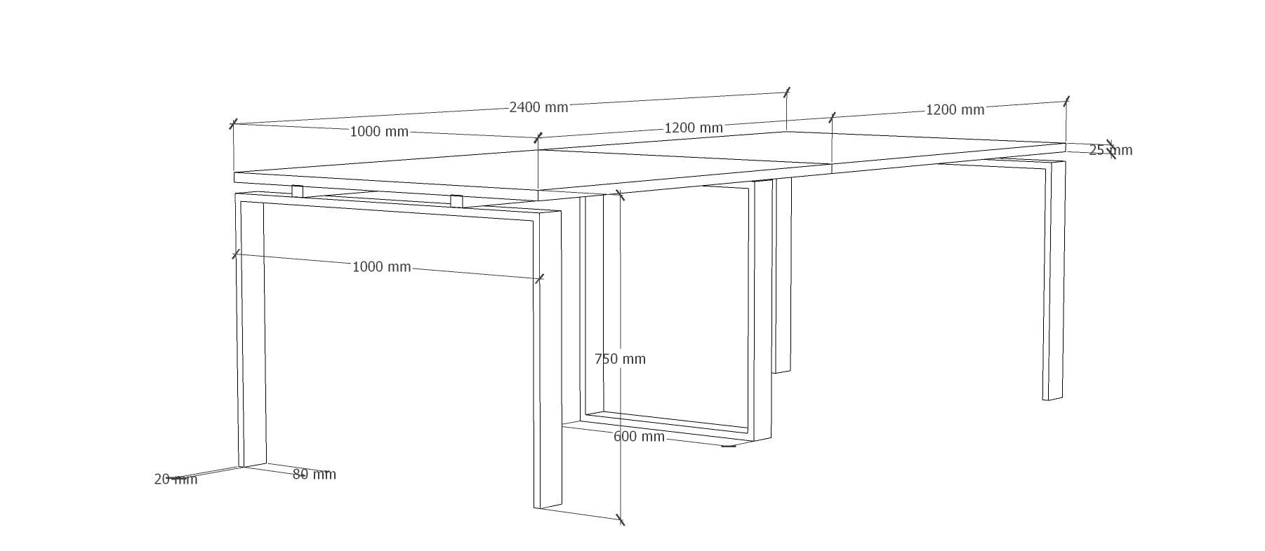 Mesa de 240x100 con Estructura metálica Marco Abierto Efecto Cromado y Tablero melaminado Ideal para Sala de Juntas, reuniones, conferencias (Nogal)