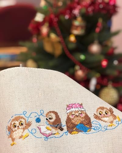 Image of RIOLIS - The Owl Family 1936, Animals Cross Stitch Kits 9 inchx3, Cross Stitch Kits for Beginners & Advanced, Crossstitching Kits Adult, Counted Stitching Kits, Embroidery Kit