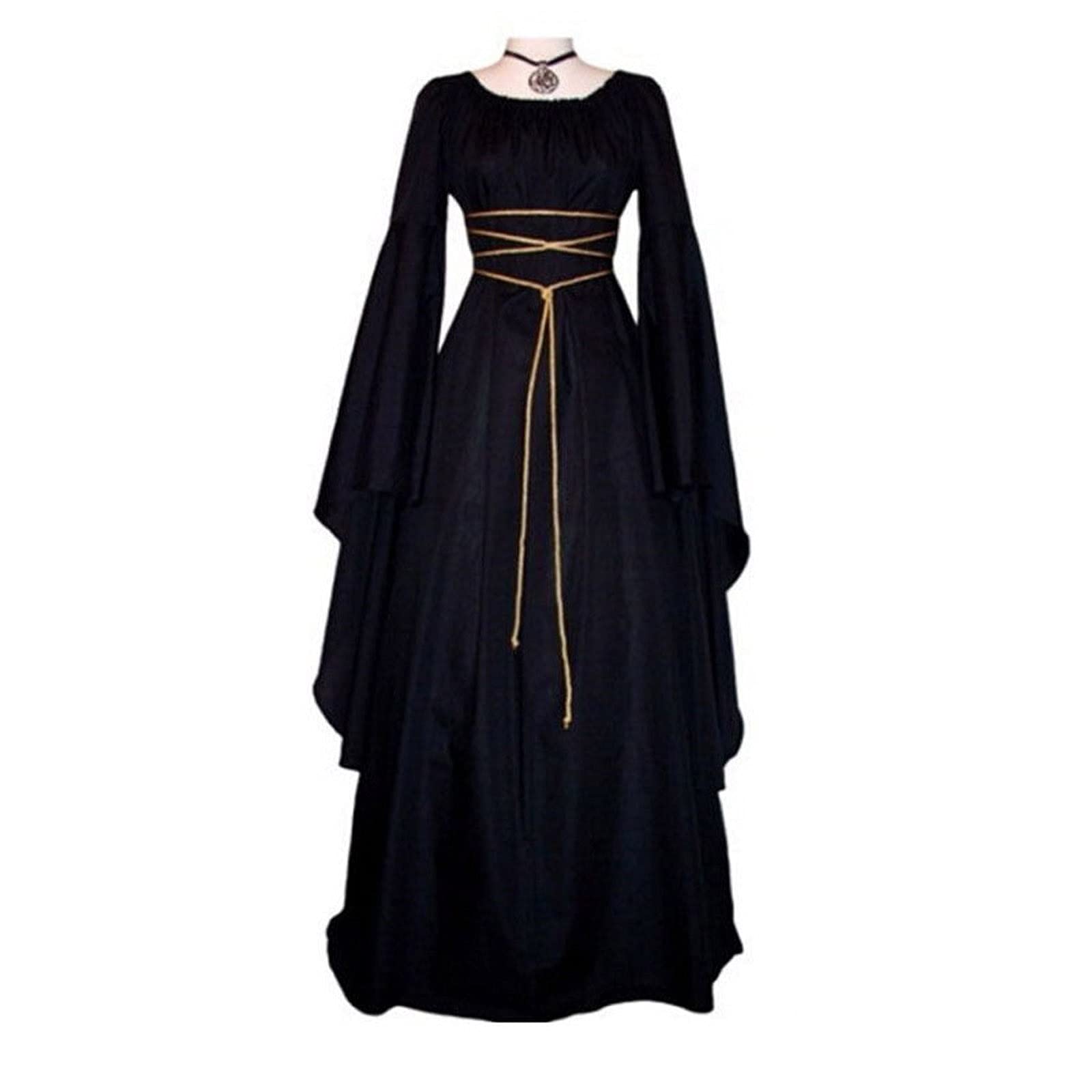 Abito da donna medievale con maniche a tromba, stile retrò, costume da principessa vittoriano