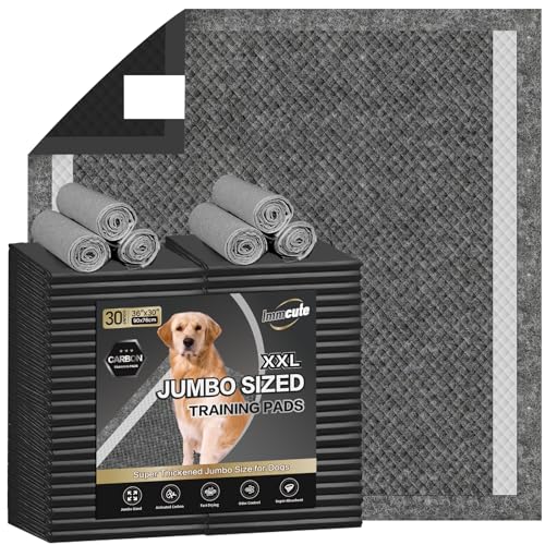Image of IMMCUTE Dog Pee Pads Extra Large 30 inchX36 inch, 30 Count, Charcoal Puppy Pads, Absorbent Pads & Fast Drying Potty Pads for Dogs with Adhesive Strip, Disposable Pee Pads , Idea for Pet Training, Jumbo Size