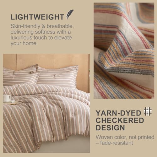 Image of 100% Cotton Comforter Set Full Size - Reversible Yarn-Dyed Stripe Design, Soft Washed Cotton on Both Sides, Lightweight All-Season Bedding, Machine Washable(Colorful Stripe, 80 inchx90 inch)