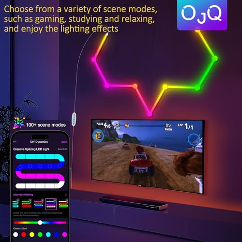 Image of OJQ 6 Pack Smart RGB LED Wall Lights - Hexagon Lights Smart APP Game Room with Music Sync DIY Dimmable Hexagon Shape Panels Hexagon Lights for Gaming Room TV Bedroom Children Room