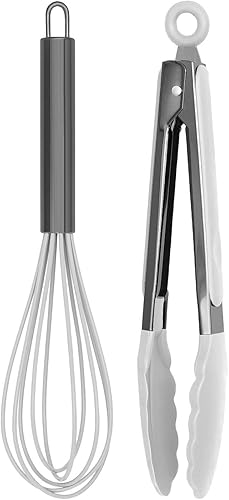 Country Kitchen Juego de utensilios de cocina de 10 pulgadas para utensilios de cocina antiadherentes, accesorios de silicona y acero inoxidable