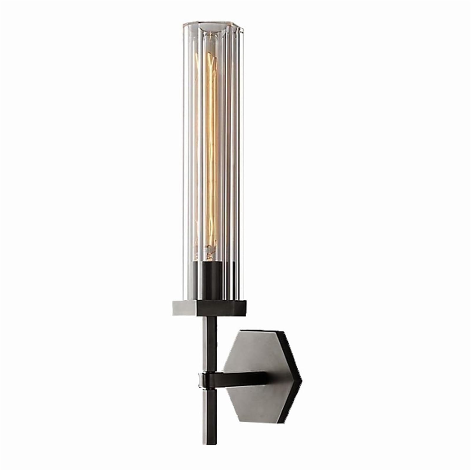 KHUKHU Rustic Industrial Wall Sconce, Brass Wall Lamp with Tubular Clear Glass Lampshade, Wall Mount Sconce, Vanity Light Wall Light for Living Room Bedroom Hallway Bedside(D,50cm)
