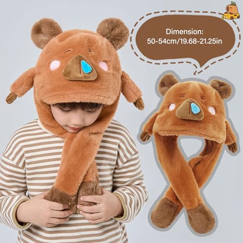 Capybara Hat, Capybara Hat with Moving Ears for Kids, 3D Cartoon Plush Winter Scarf-Integrated Beanie Hat Boys Girls2