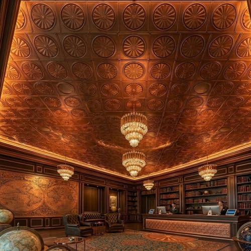 Image of Kayra Decor PVC Ceiling Panel 60x60 cm |Sunburst Panel|Red Copper|25 Tiles Cover 100 Sq Ft| Modern False Ceiling|Royal & Elegant Finish