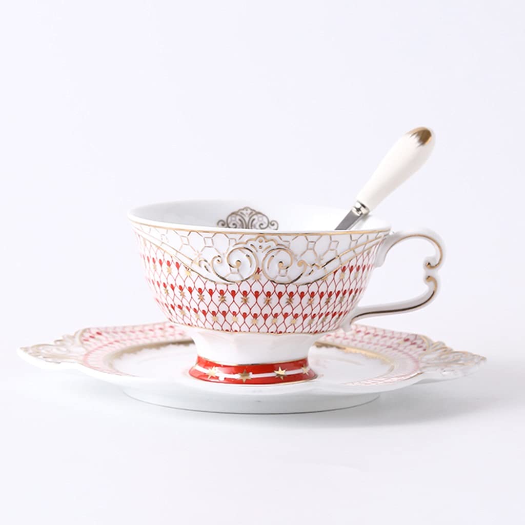 Teetassen und Untertasse Sets 6.8 oz porzellantasse vintage Premium-Qualität Bone China Handgemachte Goldene Felgen-Teetasse für Latte, Kaffee, Tee Becher Geschenk-Set für Männer Frauen-Dad-Mutter