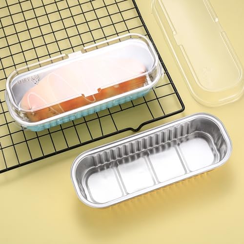 20 Pz Forme in Alluminio con Coperchio, Mini Teglie Per Pane, Forme Rettangolari Per Cottura di Pane, Torte, Cupcake, Muffin, Picnic, Cheesecake, Dessert - immagine 5