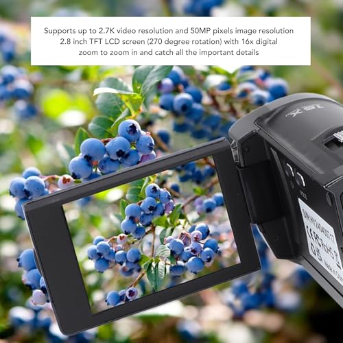 VBESTLIFE Videocamera Videocamera, Videocamera HD 2.7K 56MP 16X Videocamera Digitale per 2.8 pollici 270 ° Rotazione Schermo Videoregistratore Videocamera Vlogging