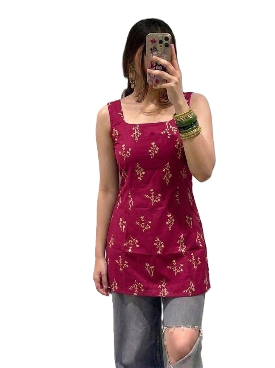 saicha Women's Rayon Floral Print Sleeveless Kurti,Top Square Neck-picture-16