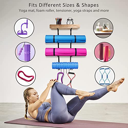 GOTOTOP Yoga Mat Rack Wall Mount, Gym Accessories Organizer Foam Mat Storage Rack for Hanging Foam Roller Band Workout Equipment