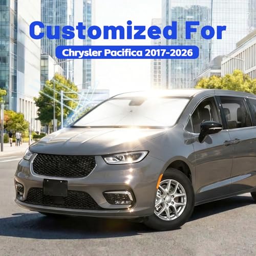 Image of Car Windshield Sun Shade for Chrysler Pacifica 2017-2026 -[Reflective Coated Fabric] Sunshade Umbrella for Front Window, Car Shades Sun Visor Keep Car Cool and Protects Interior, 1:1 Exact Fit