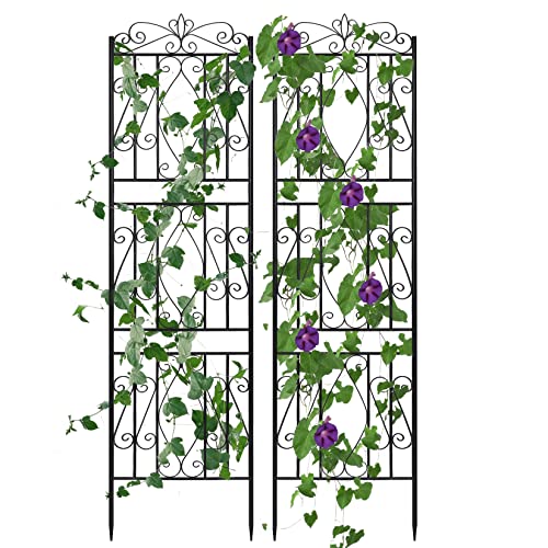 UNHO Treillis Plante Grimpante Extérieur: Lot de 2 Grands Supports pour Fleurs Grimpantes Treillage de Jardin en Fer Forgé pour Rosiers Jasmin Décoratif Métal -...