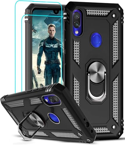 LeYi Cover per Xiaomi Redmi Note 7/7 Pro, Girevole Regolabile Ring Armor Bumper TPU Case Magnetica Supporto Smartphone Silicone Custodie con HD Pellicola Per Cover Xiaomi Redmi Note 7/7 Pro Nero