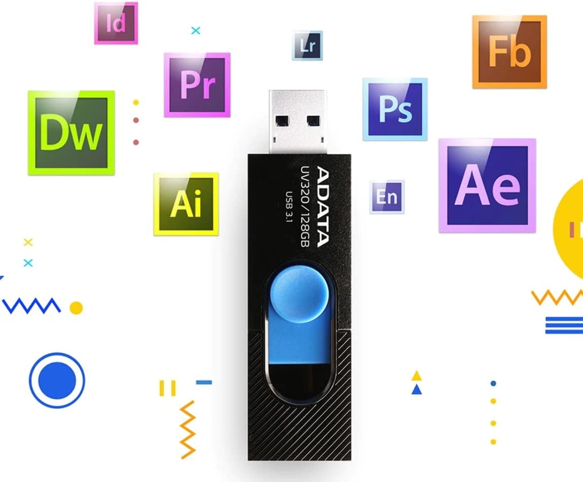 ADATA UV320 USB 3.1 128 GB Quick Slide Capless Flash Drive Black (AUV320-128G-RBKBL)