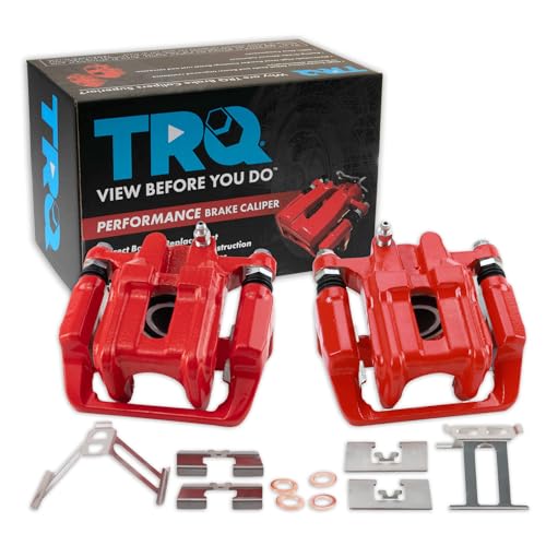 Image of TRQ Rear Brake Caliper Set Painted Red Brackets Compatible with 2001-2003 Acura CL 1999-2008 TL 2003-2011 Honda Element