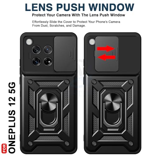 Image of AESTMO Tough Armor OnePlus 12 5G Bumper Back Case Cover | Ring Holder & Sliding Camera Shield Cover | 360 Degree Protection Back Case Cover for OnePlus 12 (Black)