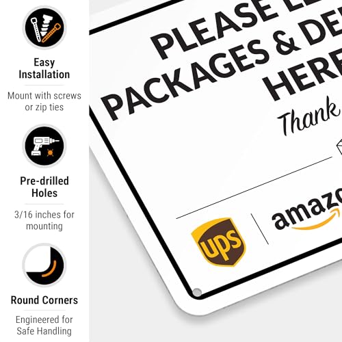 Image of Package Delivery Sign, 10x7 Inches, Rust Free Aluminum, Fade Resistant, Made in USA