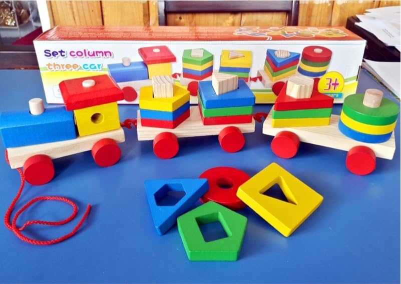 Smoneo Wooden Geometric Shape Stacking and Sorting Block Puzzle Train Toy for Kids - Early Learning Educational Gift for 3 Year+ Boys & Girls 4