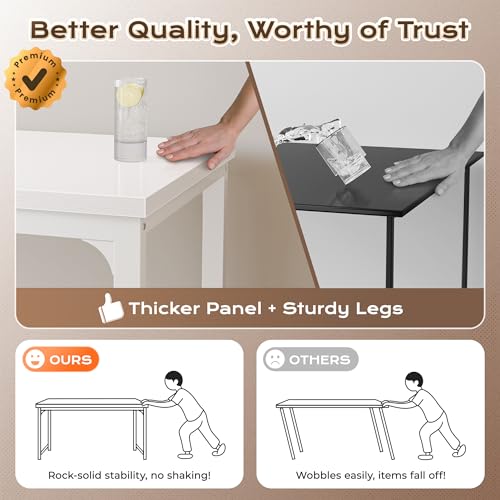 Image of Huuger 63 x 24 inch Desk with Power Outlets & USB-C, Deeper & Thicker Desktop, Robust Metal Tubes, Computer Desk, Heavy Duty Office Desk, Work Gaming Desk, for Home Office, White