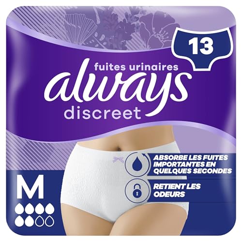 Always Culottes Pour Fuites Urinaires Always Discreet Femmes Normal, M, 13 Culottes, Retiennent Les Fuites Et Les Odeurs, Confortables Et Presque Imperceptibles