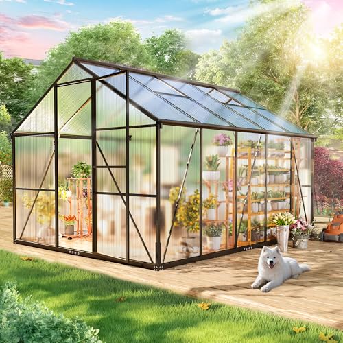 Wumagin Gewächshaus Aluminium für den Garten, 302x247x205cm Gewächshaus Aluminium mit Fundament, Verstellbare Dachentlüftung, Vielseitig nutzbar als Winterfest Aufzucht Pflanzenhaus und Pflanzenhaus