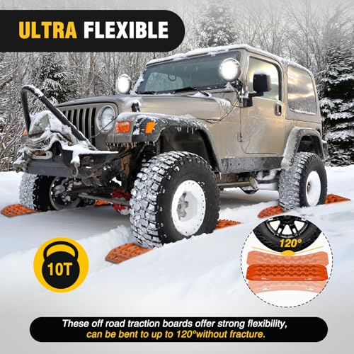 Image of Nilight Recovery Off-road Traction Boards Emergency Tire Mats For 4WD 4X4 Mud Sand Snow with 2PCS Mounting kit Zipper Bag 2 leashes (Orange)
