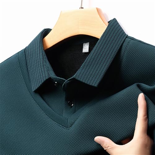 Men's Striped Lapel Fake Two-Piece Shirt Long Sleeve,Fake 2-Piece Knitted Shirt Polo Shirts Casual Sweater2