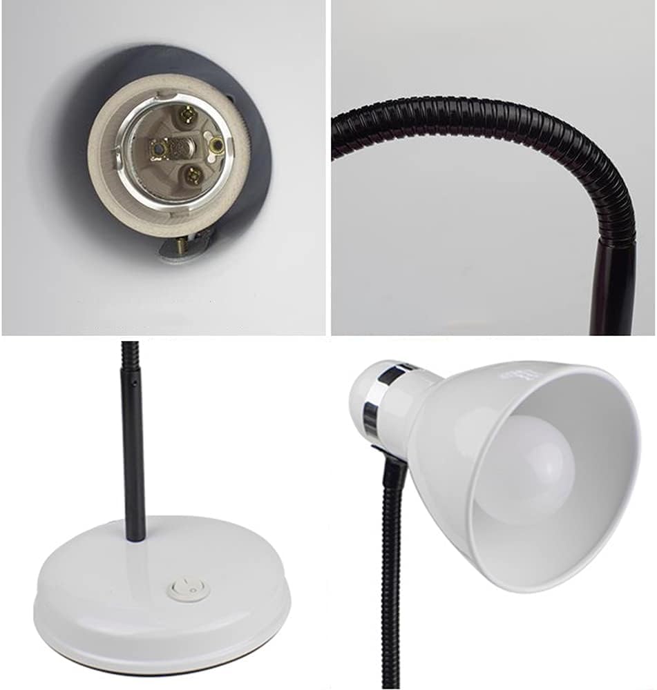 Lampa Biurkowa, Lampa Stołowa E27, Lampka Do Czytania Z Wszechstronną Elastyczną Szyjką, Lampka Nocna Na Biurko Z Przełącznikiem Na Podstawie Na Powrót Do Szkoły, Czytan, White