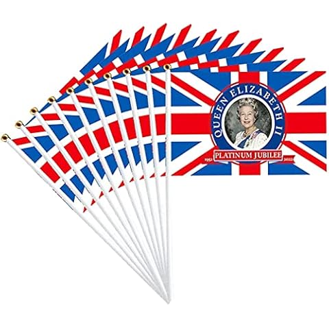 YCYBAB2J 10pcs Queens Platinum Jubilee Union Jack Flag, Hand Waving Flags British Flying Flag Featuring Her Majesty The Queen - 70th Anniversary British Souvenir Decor, 14 * 21cm (B-1) Cover
