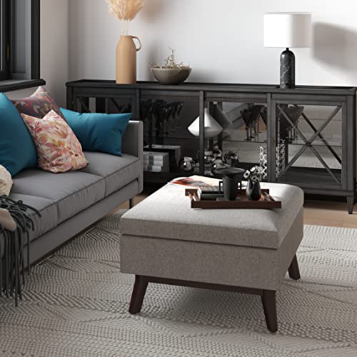 Simplihome AXCOT267S-CLG Owen 34 Inch Wide Mid Century Modern Rectangle Coffee Table Lift Top Storage Ottoman In Upholstered Cloud Grey Polyester Fabric thumb #1
