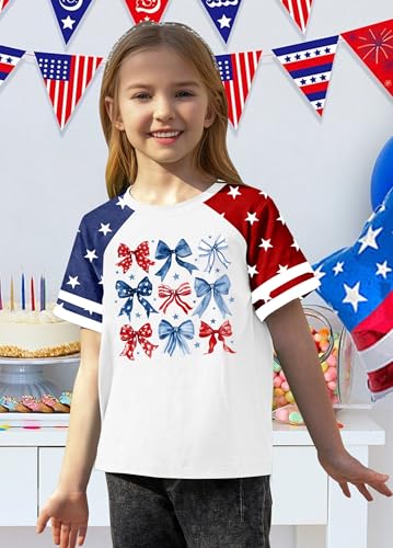 Image of CAZYCHILD Girls 4th of July USA Shirt American Flag Patriotic T-Shirt Independence Day Outfit for Kids 5-14Years