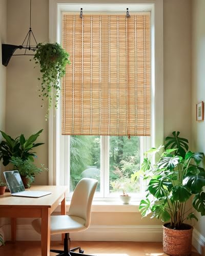 Erfolkerz 60x100cm(Width x Height) Bamboo Blinds Bamboo Roller Blinds for Windows NaturalBlackout Bamboo Curtain Roll Up wiht Cord Privacy Roman Shade for Windows Mounting Hardware Included