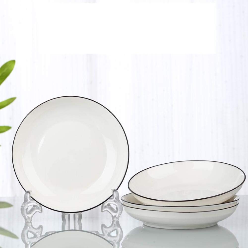 Lot de 6 assiettes profondes de style nordique japonais de 20,3 cm – 6 plats en céramique pour vaisselle au design simple et frais avec ligne noire, idéal pour les repas et le service.