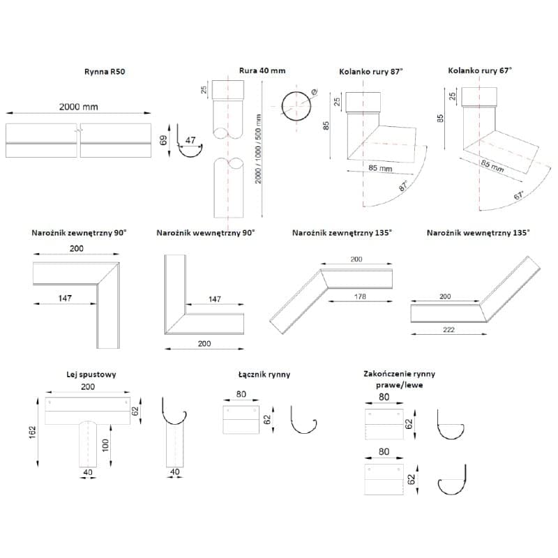 Renoplast® R50 Aluminium Dachrinnen | 200cm Grau halbrunde | Regenrinne Dachentwässerung Blechkantprofile | Gartenhaus Carport Terrasse Balkon-Steckrinne | Rinne für Dach Korrosionsschutz