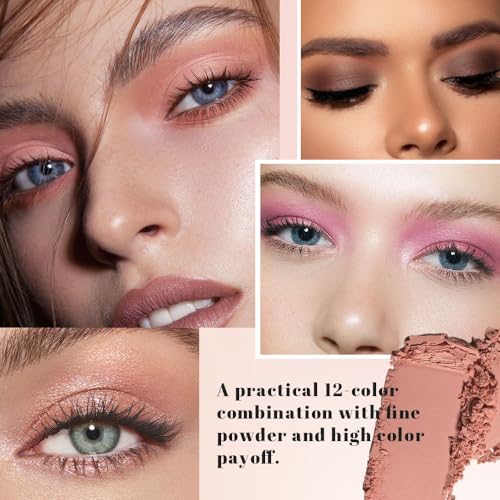 Image of SUAKE Nude Pink Eyeshadow Palette, Matte & Shimmer, High Pigmented 12 Colors Brown Purple Eye Shadow Primers for Eye Makeup, Korean Powder Palet de sombras de ojos