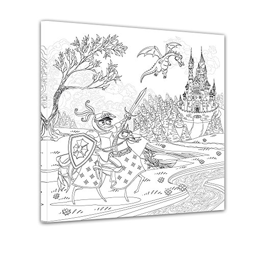 Bilderdepot24 Ritter vor einer Burg II - Ausmalbild auf Leinwand, aufgespannt auf Rahmen - Quadrat-Format - 30x30 cm
